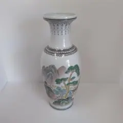 砥部焼 青い山水画陶器花瓶 約25cm - メルカリ