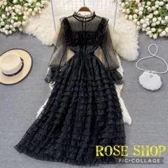 秋冬コーデ❤️ロングワンピース　ドレス　レディース　ドット　パーティー　長袖