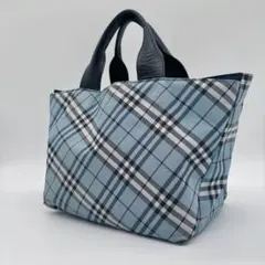 バーバリーブルーレーベル ノバチェック　舟型ナイロントートバッグ 3層　牛革