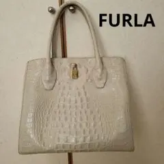 FURLA フルラ　トートバッグ　クロコ型押し　南京錠
