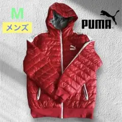 【美品】PUMA プーマ 中綿 ジャケット M 赤 ロゴ刺繍 裏スウェット地
