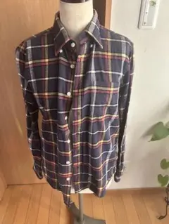 即購入可★メンズ　グローバルワーク　ネイビー チェック柄 長袖シャツ　S★ネル