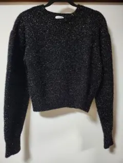 LOWRYS FARM　黒 ラメボリュームプルオーバー 長袖
