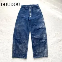 DOUDOU ペイント加工 カーブデニム インディゴブルーのサムネイル