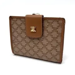 CELINE　二つ折りサ財布　がま口　マカダム　トリンオフ　ブラウン