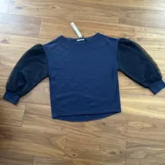 定価¥8690 新品ネイビー メッシュスリーブ トップス 水玉　黒　ブラック