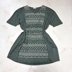 eur3 エスニック柄ドルマンカットソー 緑のサムネイル