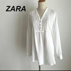 ZARA ザラ　コットンシャツ　ブラウス　白　透け感　ハイウエスト切り替え