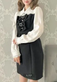 クチュールバイロジータ　パールライン切替ダブルリボン付ワンピース