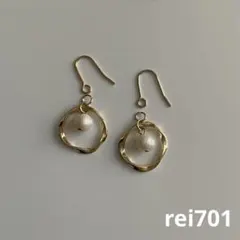 No.51 シンプル　淡水パール　メタルフープ　ピアス　イヤリング