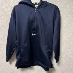 90s ナイキ パーカー ハーフジップ 刺繡ロゴ バックロゴ 紺 L 白タグ
