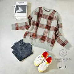 【ユニセックス】BEAUTY&YOUTH チェック柄 モヘアニット セーター L