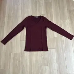 リブ編みバーガンディVネックセーター Lサイズ