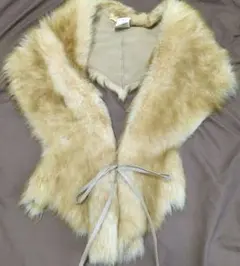 ベージュ シープレザー ファー ショール