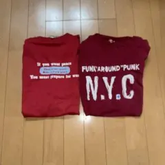 【古着屋】赤いメッセージプリントTシャツ2枚セット