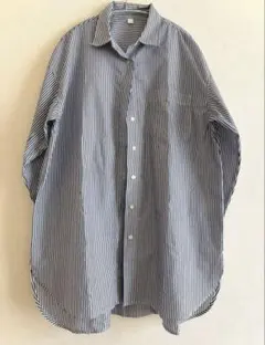 GLOBAL WORK オーバーサイズシャツ（ネイビーストライプ/S）