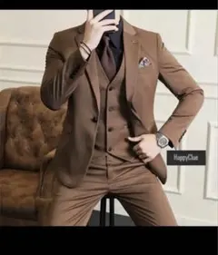 ブラウン タキシード ベスト付き