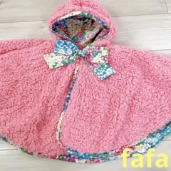 フェフェ　fafa もこもこポンチョ　ピンク　花柄あったか　サイズS