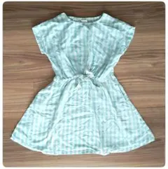 ★セラフ★チェック柄　半袖　ワンピース　ブルー　120cm