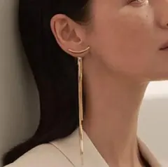 138 バー ピアス ゴールド18k ドロップ 韓国 ゴールド スマイル ロング