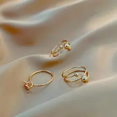 3点　リング　指輪　新品　金属アレルギー対応　gold 鎖　チェーン　パンク