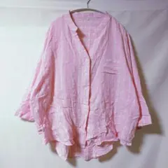 レア✨️　ピンク 5XL シャツ ブラウス　七分袖　ストライプ　春　大きいサイズ
