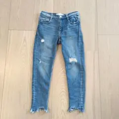 ブルー デニム　ダメージ加工 ロングパンツ 110-120