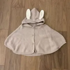 バースデイ　ベビーポンチョ　70〜80cm うさぎ耳くすみピンク