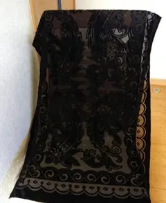 黒い花柄 シフォンストール ベロア調 黒 軽量
