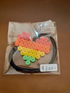 ハート型アイロンビーズヘアゴム/レインボー