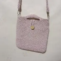 スマホショルダーバッグ 薄いピンク 編み物 ハンドメイド★最終値下げ★