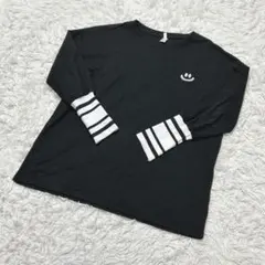 【c6591】カットソー　長袖　ブラック　ワンポイント　ボーダー