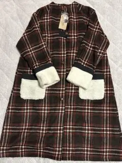 新品タグ付★sandy サンディー★チェック柄ロングコート ボア Ｆサイズ