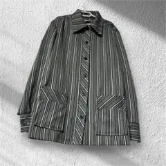 【美品】USA製 ストライプ 開襟 シャツ ヴィンテージ モード 白黒 レトロ