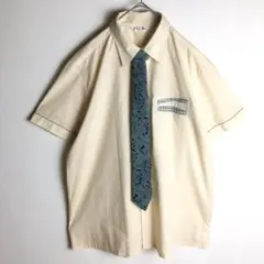 【半袖ネクタイシャツ】シルクネクタイ 比翼仕立て 無地 L コーデ メンズ 古着