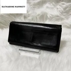 【美品】 キャサリンハムネット レザー 長財布 カーフ ロゴ金具 ブラック 黒のサムネイル