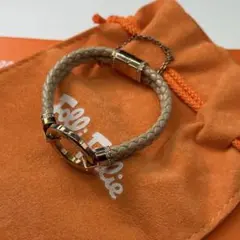 フォリフォリ 編み込みレザーブレスレット ベージュ　ピンクゴールド