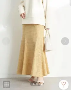 アースアンドミュージックエコロジー　イエロー　チェック　ロングスカート