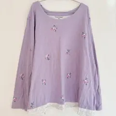 Woman Within 花柄刺繍 長袖Tシャツ 4X ラベンダー パープル 紫