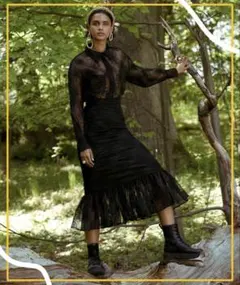 SANDRA MANSOUR×H&M 花柄シアーシャツ M 黒