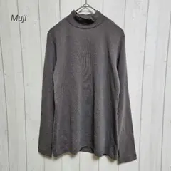 無印良品 ハイネック 長袖Tシャツ フライス編み カーキ M