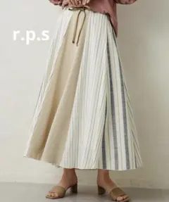 r.p.s ストライプパッチワークフレアスカート ベルト付