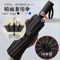 489 自動開閉 逆さ傘 晴雨兼用 日傘 UVカット 遮光遮熱 ベージュ