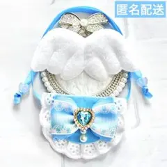 モンぬい ぬい用 羽 付 柄 リボン スタイ よだれかけ 水色 いつぬい