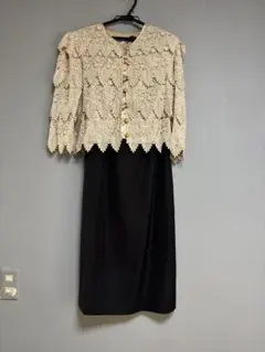 レースジャケット ロングスカート セットアップ フォーマルドレス ベージュ 黒