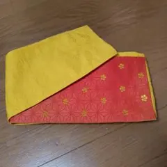 花模様 半幅帯 黄色と赤