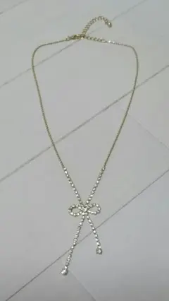 ストール ネックレス２本 リボン ビジュー イミテーションパール ３点セット