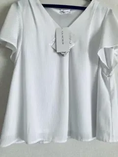 GLACIER ホワイト ストライプ Vネック 半袖ブラウス　M