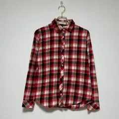 【セシルマクビー】レッド系チェック 長袖 シャツ ブラウス メンズ レディース