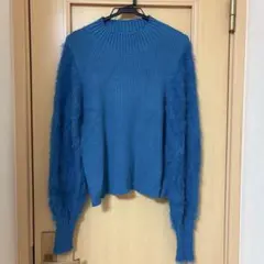AZUL by moussy 青　水色　ニット　冬服　リブニット　ファー　M